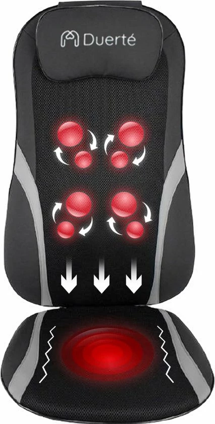 Duerté - Shiatsu Massagekussen Nek En Rug Incl. Infrarood - Massage Stoel Met Vibratie - Inklapbaar En Draagbaar 1 Duerté - Shiatsu Massagekussen Nek En Rug Incl. Infrarood - Massage Stoel Met Vibratie - Inklapbaar En Draagbaar