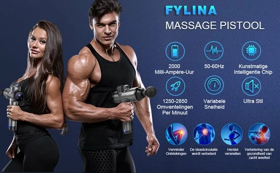 Fylina PRO4 Massage Gun - 30 Snelheden - 8 Opzetstukken - Massage Pistool - Massagegun - Draadloos Massage Apparaat 3 Fylina PRO4 Massage Gun - 30 Snelheden - 8 Opzetstukken - Massage Pistool - Massagegun - Draadloos Massage Apparaat - Afbeelding 3