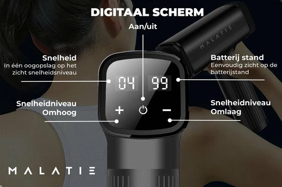 Malatie Massage Gun - Professioneel Massage Apparaat - Digitaal Scherm - Inclusief 6 Opzetstukken - 30 Standen - Professioneel - Massage Pistool 4 Malatie Massage Gun - Professioneel Massage Apparaat - Digitaal Scherm - Inclusief 6 Opzetstukken - 30 Standen - Professioneel - Massage Pistool - Afbeelding 4