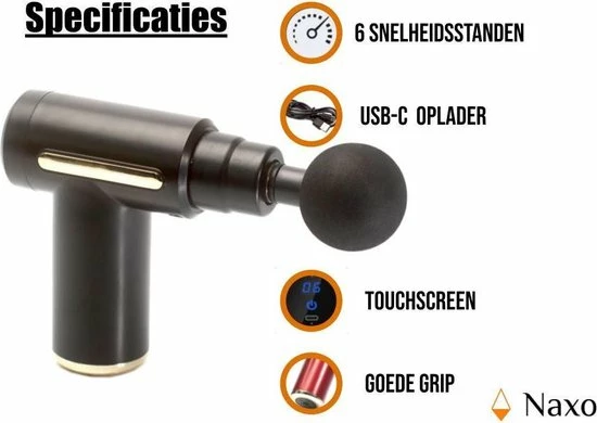 Naxo - Massage Gun - Zwart - Incl. Draagbare Case En Oefenprogramma 3 Naxo - Massage Gun - Zwart - Incl. Draagbare Case En Oefenprogramma - Afbeelding 3