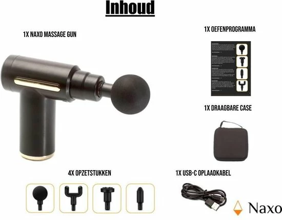 Naxo - Massage Gun - Zwart - Incl. Draagbare Case En Oefenprogramma 4 Naxo - Massage Gun - Zwart - Incl. Draagbare Case En Oefenprogramma - Afbeelding 4