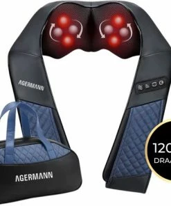 AGERMANN Massagekussen Met Draagtas - Nek- En Schouder Massage Apparaat Met Warmtefunctie - Shiatsu - Massage Kussen Nek En Rug - Draadloos Massage Apparaat - Blauw -KLASVSA Verkoop 550x454