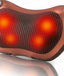 Merkloos Shiatsu Massage Kussen - Elektrisch - Nek/Rug/Voeten - Met Warmte Functie ? Draadloos - Voor In De Auto - Op Kantoor - Bruin