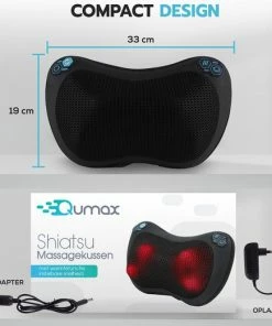 Qumax Massagekussen - Warmte Functie - Elektrisch Shiatsu Massage Kussen - Voor Thuis En Auto - Zwart -KLASVSA Verkoop 550x521 1