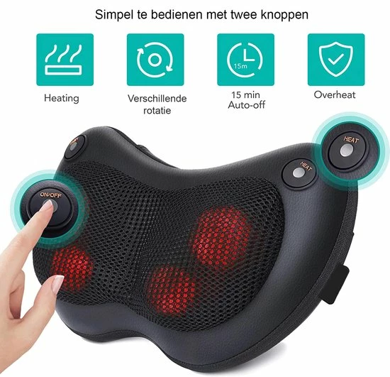 Loayz - Elektrisch Shiatsu Massagekussen - Met Warmte Functie en Stoelgesp - Zwart Loayz - Elektrisch Shiatsu Massagekussen - Met Warmte Functie En Stoelgesp - Zwart -KLASVSA Verkoop