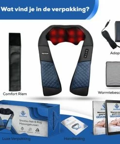 Rejuvenaid® - Shiatsu Massagekussen - Incl. Draagtas + Comfort Riem + Warmtebeschermer + Auto-Adapter - Verwarmt Nek & Rug Massageapparaat - Blauw -KLASVSA Verkoop 550x533