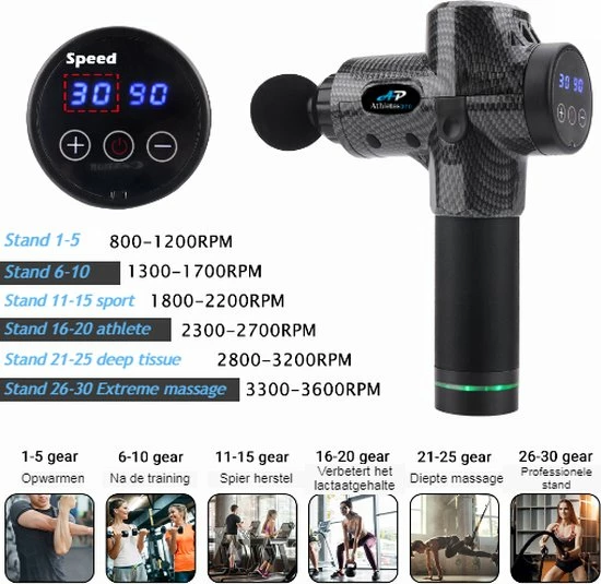 Massage Gun - AthletesPro Massage Pistool Apparaten - Massage Gun Met 6 Massagekoppen En Hard Case - Professioneel Massage Gun - 30 Vibratiestanden - Lange Batterijduur 5 Massage Gun - AthletesPro Massage Pistool Apparaten - Massage Gun Met 6 Massagekoppen En Hard Case - Professioneel Massage Gun - 30 Vibratiestanden - Lange Batterijduur - Afbeelding 5