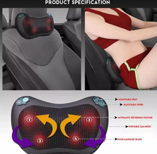 MOSO Shiatsu Massagekussen Met Infrarood Warmte Functie Nekkussen Voor Nek Schouder Rug Hand Voor Thuis En Auto Zwart 7 MOSO Shiatsu Massagekussen Met Infrarood Warmte Functie Nekkussen Voor Nek Schouder Rug Hand Voor Thuis En Auto Zwart - Afbeelding 7