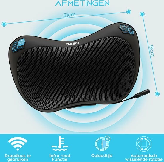 Sanbo Draadloos Massagekussen WL20 ? Massage Apparaten ? Warmte Functie Met Infrarood - Voor Thuis En Auto - Shiatsu 10 Sanbo Draadloos Massagekussen WL20 ? Massage Apparaten ? Warmte Functie Met Infrarood - Voor Thuis En Auto - Shiatsu - Afbeelding 10