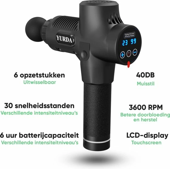 YURDA Professionele Massage Gun 30 Standen - Massage Apparaat - 6 Opzetstukken - Zwart 3 YURDA Professionele Massage Gun 30 Standen - Massage Apparaat - 6 Opzetstukken - Zwart - Afbeelding 3