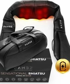 FAMBZ Sensational Shiatsu Massage Kussen Draadloos ( Zwart ) - 3 Snelheden Met Infrarood Warmtefunctie - Elektrisch Massagekussen - Nekmassage Apparaat -