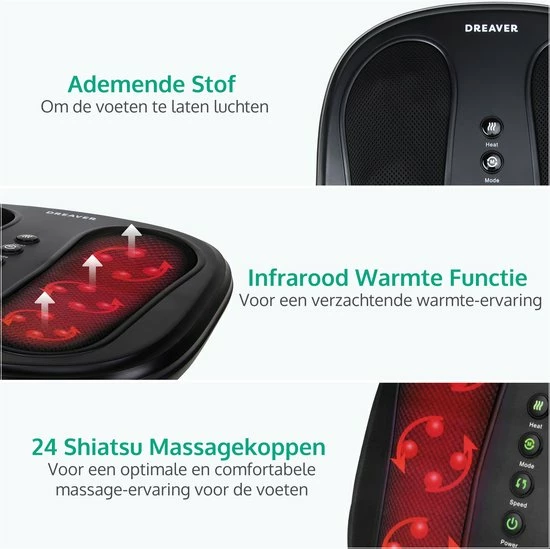 Dreaver Voetmassage Apparaat - 24 Shiatsu Massagekoppen - Infrarood Warmte Stand - Zwart 4 Dreaver Voetmassage Apparaat - 24 Shiatsu Massagekoppen - Infrarood Warmte Stand - Zwart - Afbeelding 4