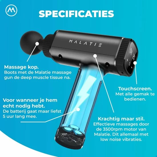 Malatie Massage Gun - Professioneel Massage Apparaat - Digitaal Scherm - Inclusief 6 Opzetstukken - 30 Standen - Professioneel - Massage Pistool 5 Malatie Massage Gun - Professioneel Massage Apparaat - Digitaal Scherm - Inclusief 6 Opzetstukken - 30 Standen - Professioneel - Massage Pistool - Afbeelding 5