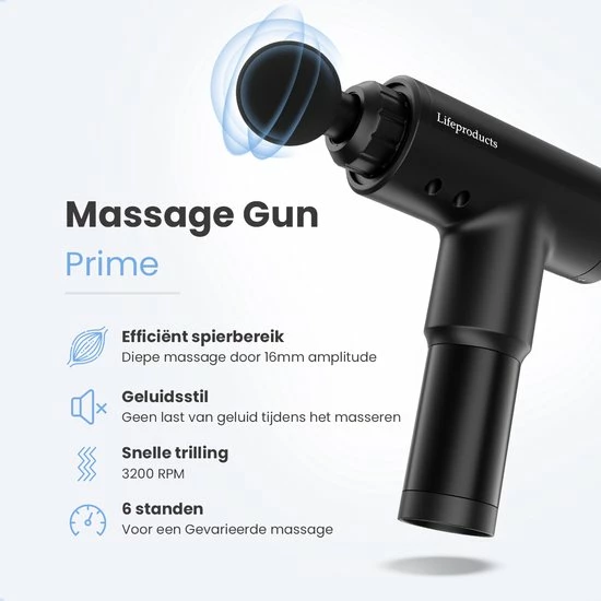 Lifeproducts Massage Gun PRIME - Massage Gun Professioneel - Massage Pistool - Zwart 5 Lifeproducts Massage Gun PRIME - Massage Gun Professioneel - Massage Pistool - Zwart - Afbeelding 5