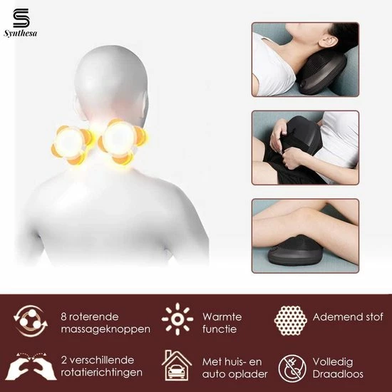 Draadloos Massagekussen met Warmtefunctie - Incl. Autolader - Nekmassage apparaat - Shiatsu Massage Synthesa Draadloos Massagekussen Met Warmtefunctie - Incl. Autolader - Nekmassage Apparaat - Shiatsu Massage -KLASVSA Verkoop 550x550 1126