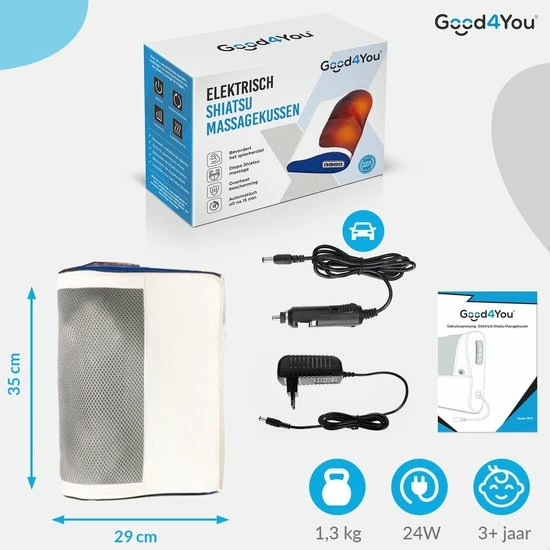 Good4You Elektrisch Shiatsu Massagekussen - Massageapparaat - Nek/Schouders/Rug/Benen/Buik/Voeten 9 Good4You Elektrisch Shiatsu Massagekussen - Massageapparaat - Nek/Schouders/Rug/Benen/Buik/Voeten - Afbeelding 9
