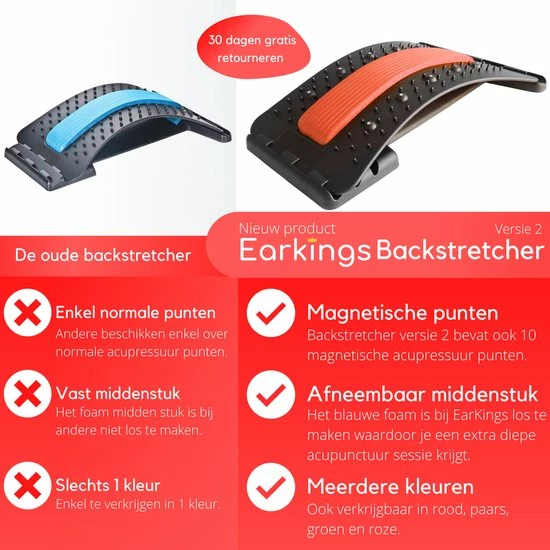 EarKings Backstretcher Massage Apparaat Met Zachte Massage Pads - Verstelbare Rugstretcher Voor Optimale Ontspanning - Rood 5 EarKings Backstretcher Massage Apparaat Met Zachte Massage Pads - Verstelbare Rugstretcher Voor Optimale Ontspanning - Rood - Afbeelding 5
