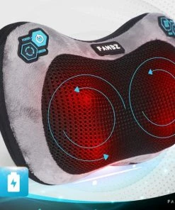 FAMBZ Premium Infrarood Massage Shiatsu Kussen Apparaat Draadloos (Blauw) - 3 Snelheden - Geschikt Voor Nekklachten / Migraine / Stijfheid / Stress - Massageapparaat Voor Nek / Schouder ? Nekmassage Apparaat - Massagekussen - Warmte ? Full Body