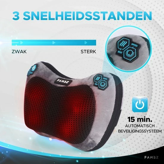 FAMBZ Premium Infrarood Massage Shiatsu Kussen Apparaat Draadloos (Blauw) - 3 Snelheden - Geschikt Voor Nekklachten / Migraine / Stijfheid / Stress - Massageapparaat Voor Nek / Schouder ? Nekmassage Apparaat - Massagekussen - Warmte ? Full Body 2 FAMBZ Premium Infrarood Massage Shiatsu Kussen Apparaat Draadloos (Blauw) - 3 Snelheden - Geschikt Voor Nekklachten / Migraine / Stijfheid / Stress - Massageapparaat Voor Nek / Schouder ? Nekmassage Apparaat - Massagekussen - Warmte ? Full Body - Afbeelding 2