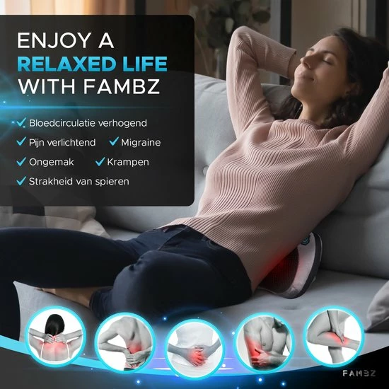 FAMBZ Premium Infrarood Massage Shiatsu Kussen Apparaat Draadloos (Blauw) - 3 Snelheden - Geschikt Voor Nekklachten / Migraine / Stijfheid / Stress - Massageapparaat Voor Nek / Schouder ? Nekmassage Apparaat - Massagekussen - Warmte ? Full Body 5 FAMBZ Premium Infrarood Massage Shiatsu Kussen Apparaat Draadloos (Blauw) - 3 Snelheden - Geschikt Voor Nekklachten / Migraine / Stijfheid / Stress - Massageapparaat Voor Nek / Schouder ? Nekmassage Apparaat - Massagekussen - Warmte ? Full Body - Afbeelding 5