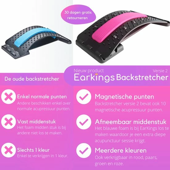 EarKings Backstretcher Massage Apparaat Met Zachte Massage Pads - Verstelbare Rugstretcher Voor Optimale Ontspanning - Roze 6 EarKings Backstretcher Massage Apparaat Met Zachte Massage Pads - Verstelbare Rugstretcher Voor Optimale Ontspanning - Roze - Afbeelding 6