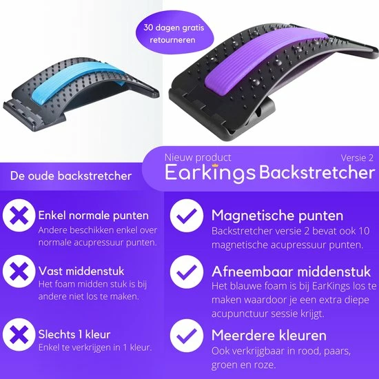 EarKings Backstretcher Massage Apparaat Met Zachte Massage Pads - Verstelbare Rugstretcher Voor Optimale Ontspanning - Paars 5 EarKings Backstretcher Massage Apparaat Met Zachte Massage Pads - Verstelbare Rugstretcher Voor Optimale Ontspanning - Paars - Afbeelding 5