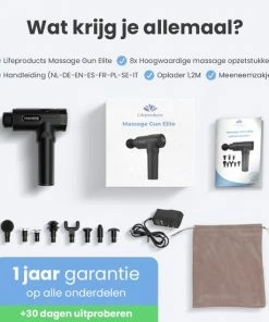 Lifeproducts Massage Gun ELITE - 6+2 Opzetstukken - Massage Gun Professioneel - Massage Pistool - Met Opbergzak - Zwart -KLASVSA Verkoop 550x550 189
