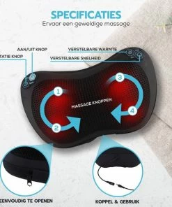 Qumax Massagekussen - Warmte Functie - Elektrisch Shiatsu Massage Kussen - Voor Thuis En Auto - Zwart -KLASVSA Verkoop 550x550 255