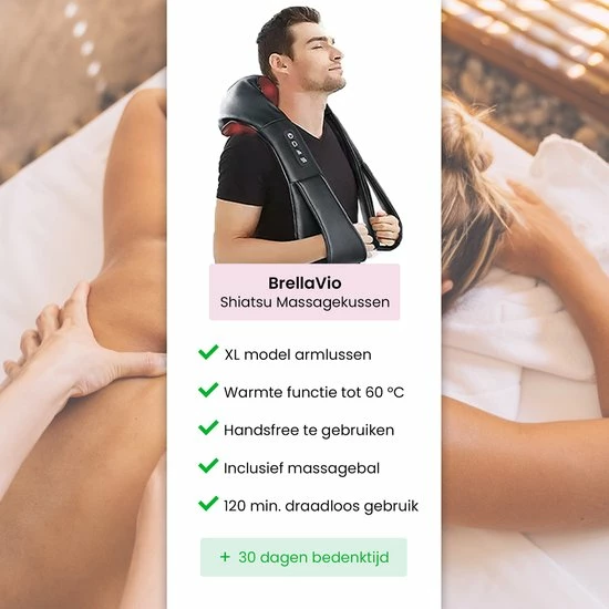 BrellaVio XL Draadloos Massage Kussen + Massagebal - Warmte Functie en Rugsluiting voor Handsfree Gebruik - Shiatsu Apparaat voor Nek/Schouder/Rug/Voeten BrellaVio XL Draadloos Massage Kussen + Massagebal - Warmte Functie En Rugsluiting Voor Handsfree Gebruik - Shiatsu Apparaat Voor Nek/Schouder/Rug/Voeten -KLASVSA Verkoop 550x550 309