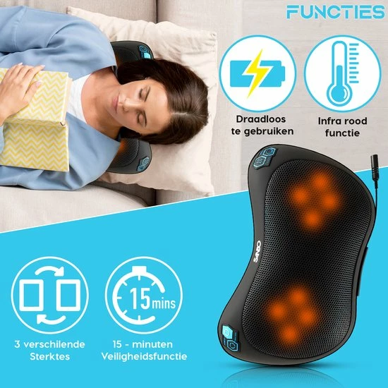 Sanbo Draadloos Massagekussen WL20 ? Massage Apparaten ? Warmte Functie Met Infrarood - Voor Thuis En Auto - Shiatsu 3 Sanbo Draadloos Massagekussen WL20 ? Massage Apparaten ? Warmte Functie Met Infrarood - Voor Thuis En Auto - Shiatsu - Afbeelding 3