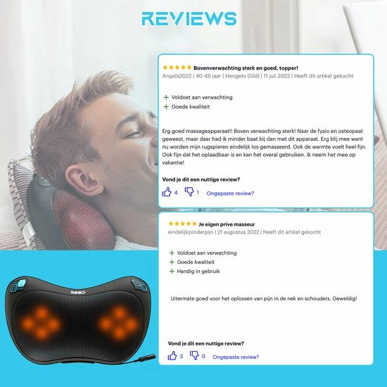 Sanbo Draadloos Massagekussen WL20 ? Massage Apparaten ? Warmte Functie Met Infrarood - Voor Thuis En Auto - Shiatsu 4 Sanbo Draadloos Massagekussen WL20 ? Massage Apparaten ? Warmte Functie Met Infrarood - Voor Thuis En Auto - Shiatsu - Afbeelding 4