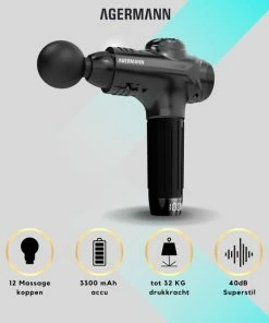 AGERMANN - Massage Gun - 12 Opzetstukken - Touchscreen - Professioneel - Sport Massage Apparaat - Theragun - 3300 Mah - Zwart -KLASVSA Verkoop 550x550 446