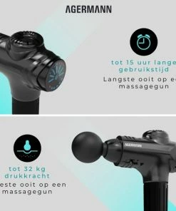 AGERMANN - Massage Gun - 12 Opzetstukken - Touchscreen - Professioneel - Sport Massage Apparaat - Theragun - 3300 Mah - Zwart -KLASVSA Verkoop 550x550 449