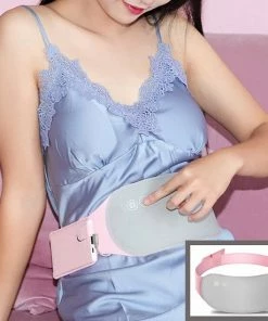 Merkloos Allernieuwste USB Warmtegordel - Massage Riem 3 Standen - Rugpijn, Menstruatie Pijn, Pijnbestrijding Maag En Nieren - Taille Steun - WarmteMassage - USB Rose-Grijs