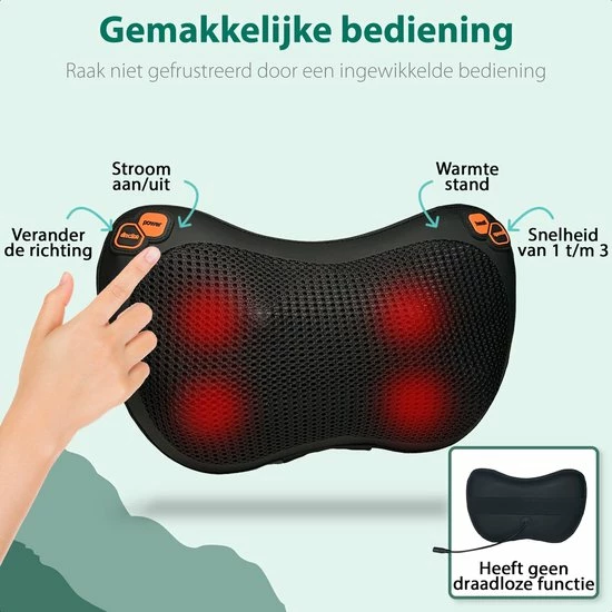 WeRelieff Shiatsu Massagekussen Met Warmte ? Nekmassage Kussen Met 3 Standen ? Massage Apparaat Voor Nek En Rug 3 WeRelieff Shiatsu Massagekussen Met Warmte ? Nekmassage Kussen Met 3 Standen ? Massage Apparaat Voor Nek En Rug - Afbeelding 3