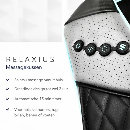 Relaxius? Massagekussen - Draadloos - Shiatsu Massagekussen - Nekmassage - Infrarood Warmtefunctie - 3 Intensiteitsstanden 4 Relaxius? Massagekussen - Draadloos - Shiatsu Massagekussen - Nekmassage - Infrarood Warmtefunctie - 3 Intensiteitsstanden - Afbeelding 4