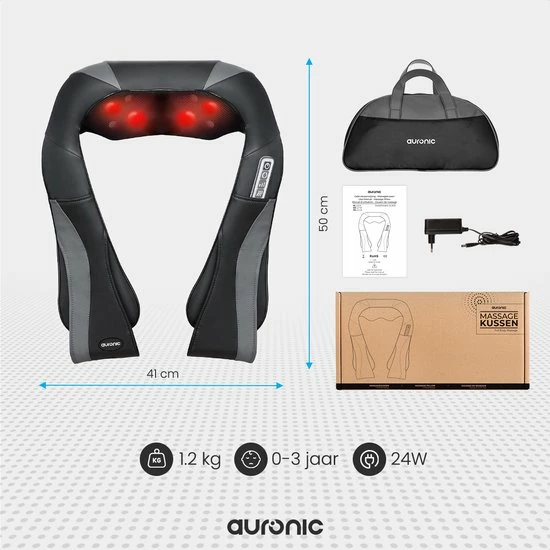 Auronic Massagekussen - Shiatsu - Elektrisch - met Warmtefunctie - Nek en Schouder - met Draagtas - Zwart Auronic Massagekussen - Shiatsu - Elektrisch - Met Warmtefunctie - Nek En Schouder - Met Draagtas - Zwart -KLASVSA Verkoop 550x550 632