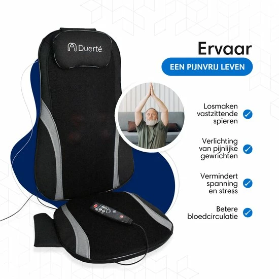 Duerté - Shiatsu Massagekussen Nek En Rug Incl. Infrarood - Massage Stoel Met Vibratie - Inklapbaar En Draagbaar 2 Duerté - Shiatsu Massagekussen Nek En Rug Incl. Infrarood - Massage Stoel Met Vibratie - Inklapbaar En Draagbaar - Afbeelding 2