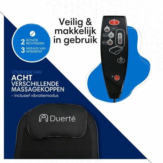 Duerté - Shiatsu Massagekussen Nek En Rug Incl. Infrarood - Massage Stoel Met Vibratie - Inklapbaar En Draagbaar 5 Duerté - Shiatsu Massagekussen Nek En Rug Incl. Infrarood - Massage Stoel Met Vibratie - Inklapbaar En Draagbaar - Afbeelding 5
