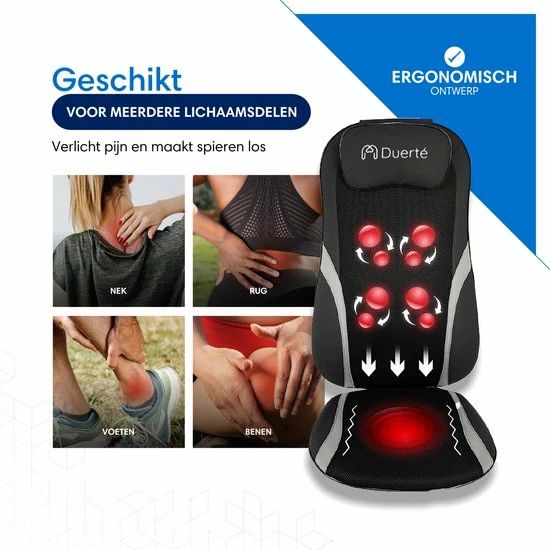 Duerté - Shiatsu Massagekussen Nek En Rug Incl. Infrarood - Massage Stoel Met Vibratie - Inklapbaar En Draagbaar 6 Duerté - Shiatsu Massagekussen Nek En Rug Incl. Infrarood - Massage Stoel Met Vibratie - Inklapbaar En Draagbaar - Afbeelding 6