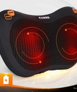 FAMBZ Premium Infrarood Massage Shiatsu Kussen Apparaat Draadloos (Oranje) - 3 Snelheden - Massageapparaat Voor Nek / Schouder ? Nekmassage Apparaat - Massagekussen