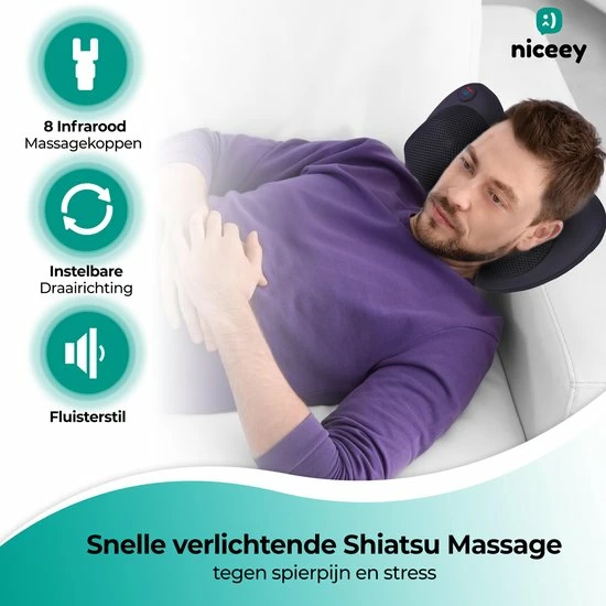 Niceey Shiatsu Massagekussen Nek En Rug - Nekmassage Apparaat - Infrarood Massageapparaat - Massage Kussen - 8 Massageknoppen - Zwart 3 Niceey Shiatsu Massagekussen Nek En Rug - Nekmassage Apparaat - Infrarood Massageapparaat - Massage Kussen - 8 Massageknoppen - Zwart - Afbeelding 3
