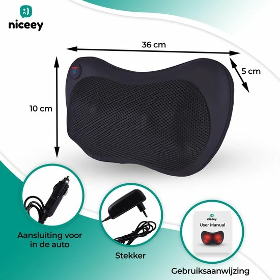 Niceey Shiatsu Massagekussen Nek En Rug - Nekmassage Apparaat - Infrarood Massageapparaat - Massage Kussen - 8 Massageknoppen - Zwart 5 Niceey Shiatsu Massagekussen Nek En Rug - Nekmassage Apparaat - Infrarood Massageapparaat - Massage Kussen - 8 Massageknoppen - Zwart - Afbeelding 5
