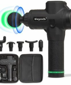 LifeGoods Massage Gun - Professioneel Massage Apparaat - Nek, Rug, Fullbody - Acupressuur, Klop En Compressie - 6 Opzetstukken - Koffer - 30 Standen - Zwart