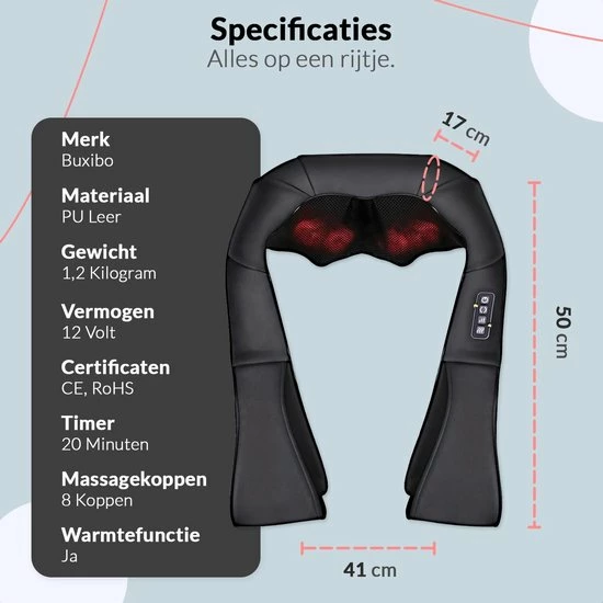 Buxibo Elektrisch Shiatsu Massage Kussen 2.00 - Met Stoelgesp En Armlussen- Met Warmte Functie - Zwart 9 Buxibo Elektrisch Shiatsu Massage Kussen 2.00 - Met Stoelgesp En Armlussen- Met Warmte Functie - Zwart - Afbeelding 9