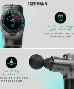 AGERMANN - Massage Gun - 12 Opzetstukken - Touchscreen - Professioneel - Sport Massage Apparaat - Theragun - 3300 Mah - Grijs -KLASVSA Verkoop 550x550 972