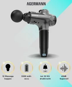 AGERMANN - Massage Gun - 12 Opzetstukken - Touchscreen - Professioneel - Sport Massage Apparaat - Theragun - 3300 Mah - Grijs -KLASVSA Verkoop 550x550 976