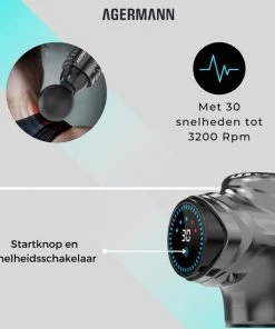 AGERMANN - Massage Gun - 12 Opzetstukken - Touchscreen - Professioneel - Sport Massage Apparaat - Theragun - 3300 Mah - Grijs -KLASVSA Verkoop 550x550 979