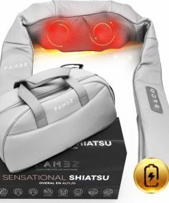 FAMBZ Sensational Shiatsu Massage Kussen Draadloos ( Grijs ) - 3 Snelheden Met Infrarood Warmtefunctie - Elektrisch Massagekussen - Nekmassage Apparaat -