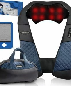 Rejuvenaid® - Shiatsu Massagekussen - Incl. Draagtas + Comfort Riem + Warmtebeschermer + Auto-Adapter - Verwarmt Nek & Rug Massageapparaat - Blauw